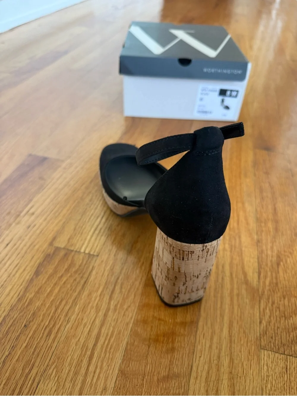 Worthington Black Suede Cork Block Heel Sandals